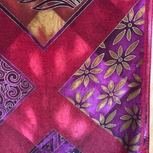 3/$15 Echo Oblong Rectangle Red Purple Gold Scarf Silk Floral Excellent